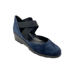 The Flexx Blue Suede Cross-Band Get Back Mary Jane Wedge Shoes New SZ 7.5